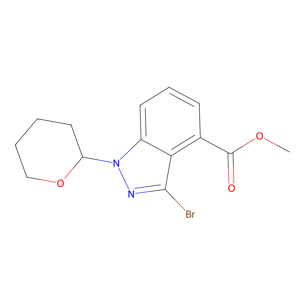 methyl 3-bromo-1-(tetrahydro-2H-pyran-2-yl)-1H-indazole-4-carboxylate molecular structure, CAS 1373028-41-1