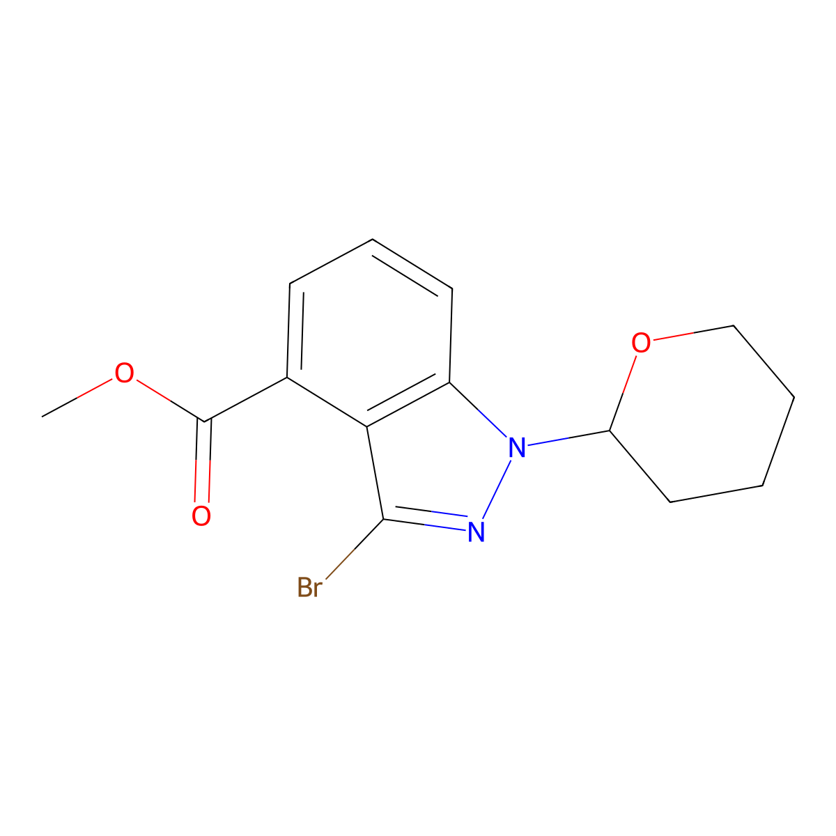 methyl 3-bromo-1-(tetrahydro-2H-pyran-2-yl)-1H-indazole-4-carboxylate molecular structure, CAS 1373028-41-1