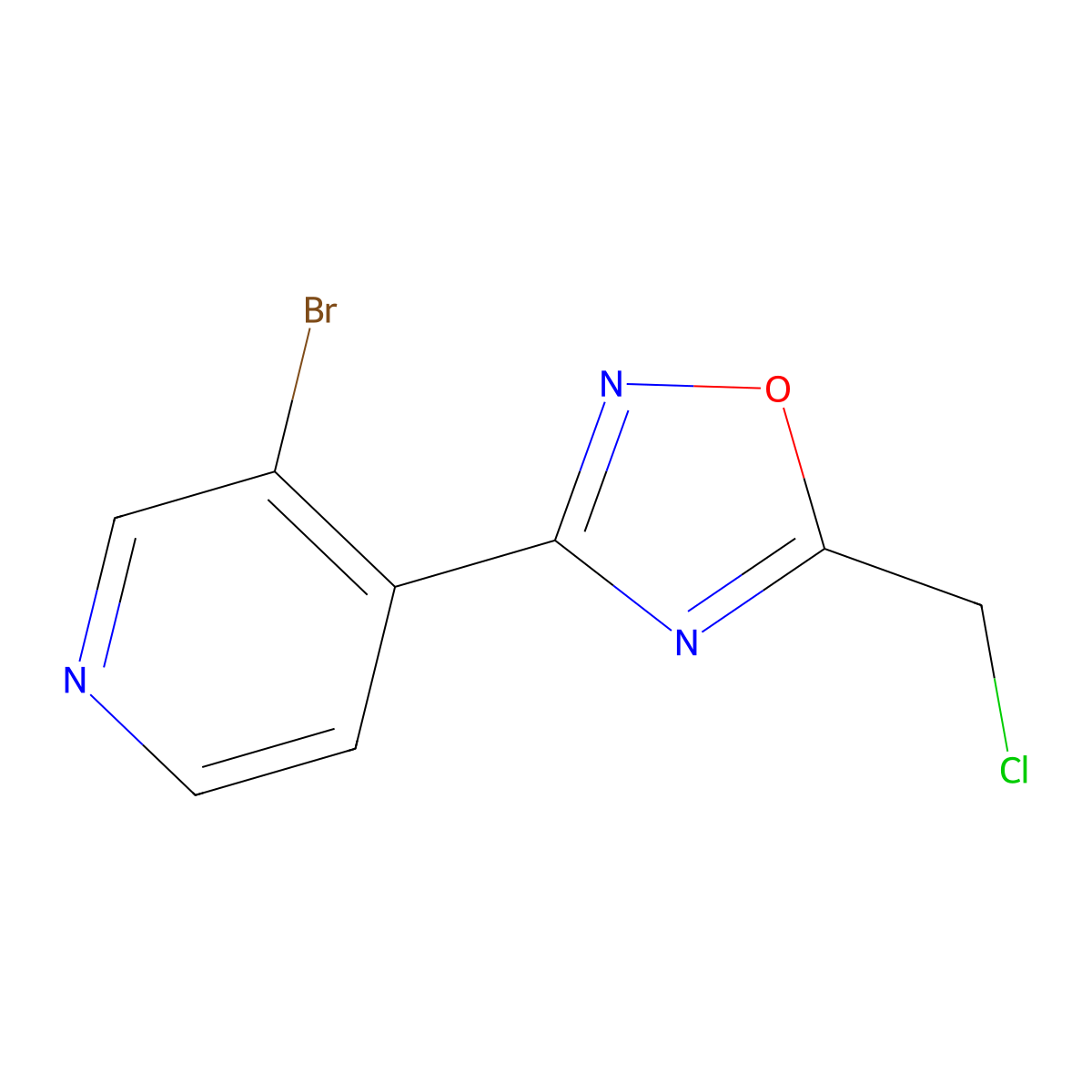3-(3-Bromopyridin-4-yl)-5-(chloromethyl)-1,2,4-oxadiazole molecular structure, CAS 1373028-44-4