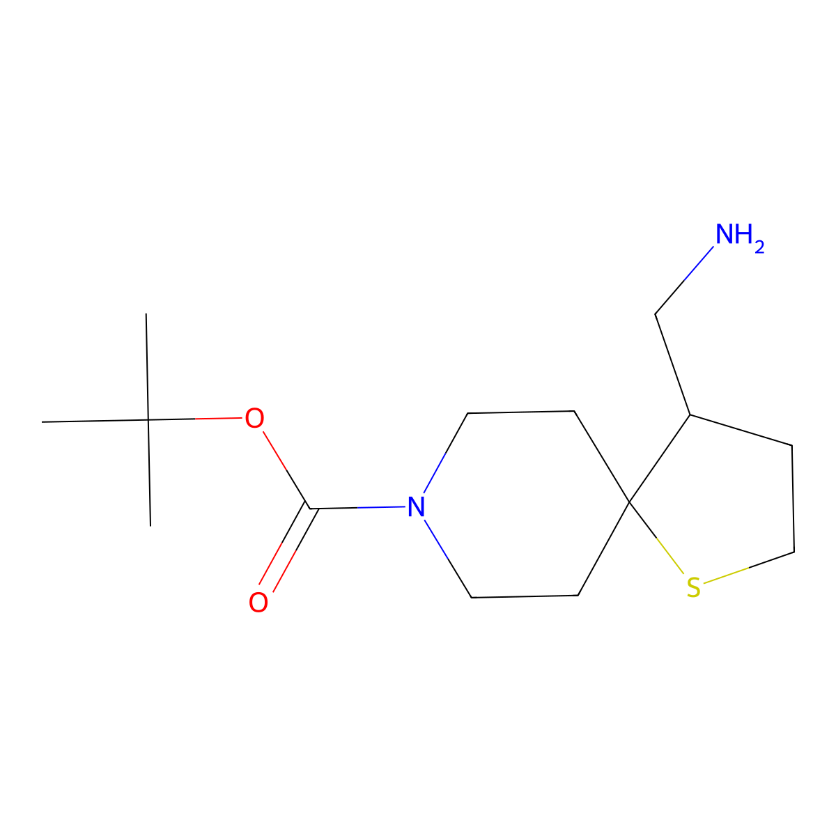 Tert-butyl 4-(aminomethyl)-1-thia-8-azaspiro[4.5]decane-8-carboxylate molecular structure, CAS 1373028-66-0