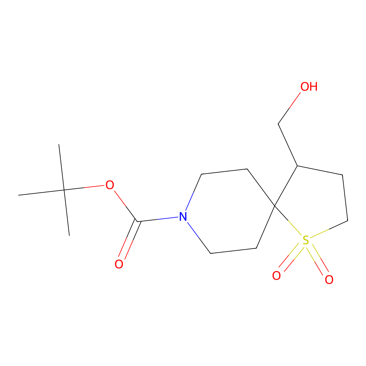 Tert-butyl 4-(hydroxymethyl)-1-thia-8-azaspiro[4.5]decane-8-carboxylate 1,1-dioxide molecular structure, CAS 1373028-67-1