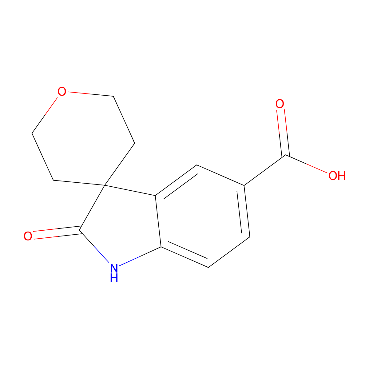 2-Oxo-2',3',5',6'-tetrahydrospiro[indoline-3,4'-pyran]-5-carboxylic acid molecular structure, CAS 1373028-72-8