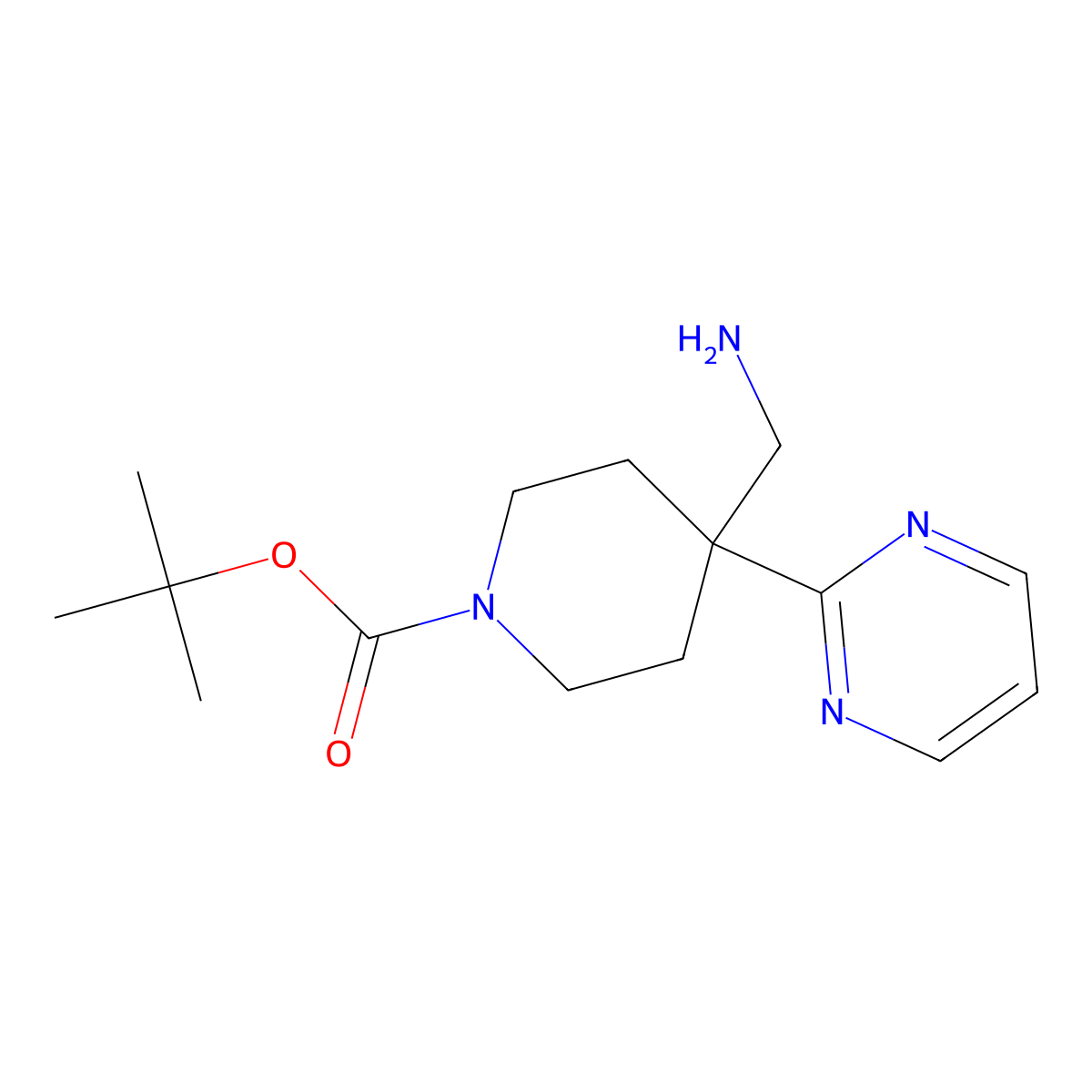 Tert-butyl 4-(aminomethyl)-4-(pyrimidin-2-yl)piperidine-1-carboxylate molecular structure, CAS 1373028-74-0