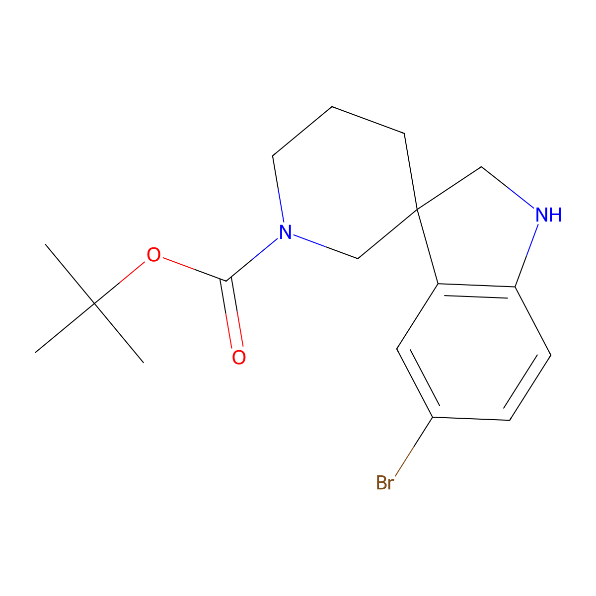 Tert-butyl 5-bromospiro[indoline-3,3'-piperidine]-1'-carboxylate molecular structure, CAS 1373028-92-2