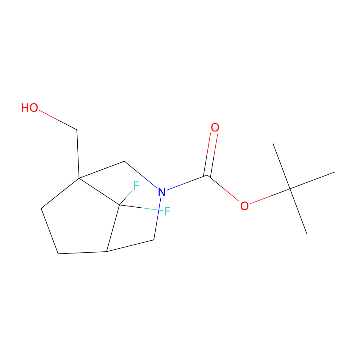Tert-butyl 8,8-difluoro-1-(hydroxymethyl)-3-azabicyclo[3.2.1]octane-3-carboxylate molecular structure, CAS 1373028-95-5