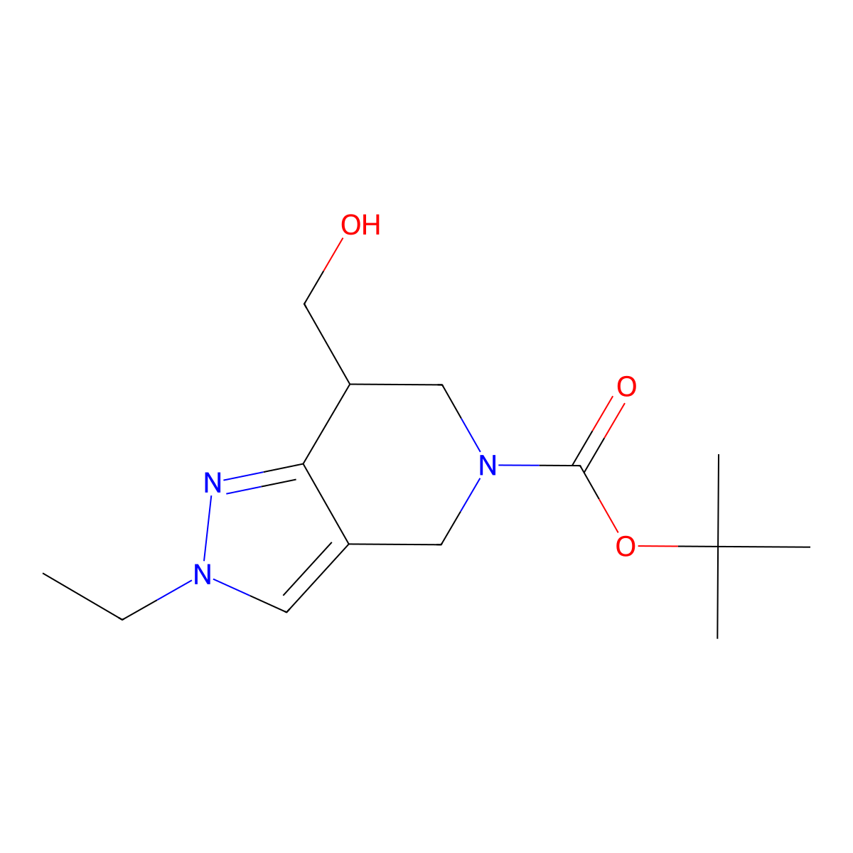 tert-butyl 2-ethyl-7-(hydroxymethyl)-6,7-dihydro-2H-pyrazolo[4,3-c]pyridine-5(4H)-carboxylate molecular structure, CAS 1373028-96-6