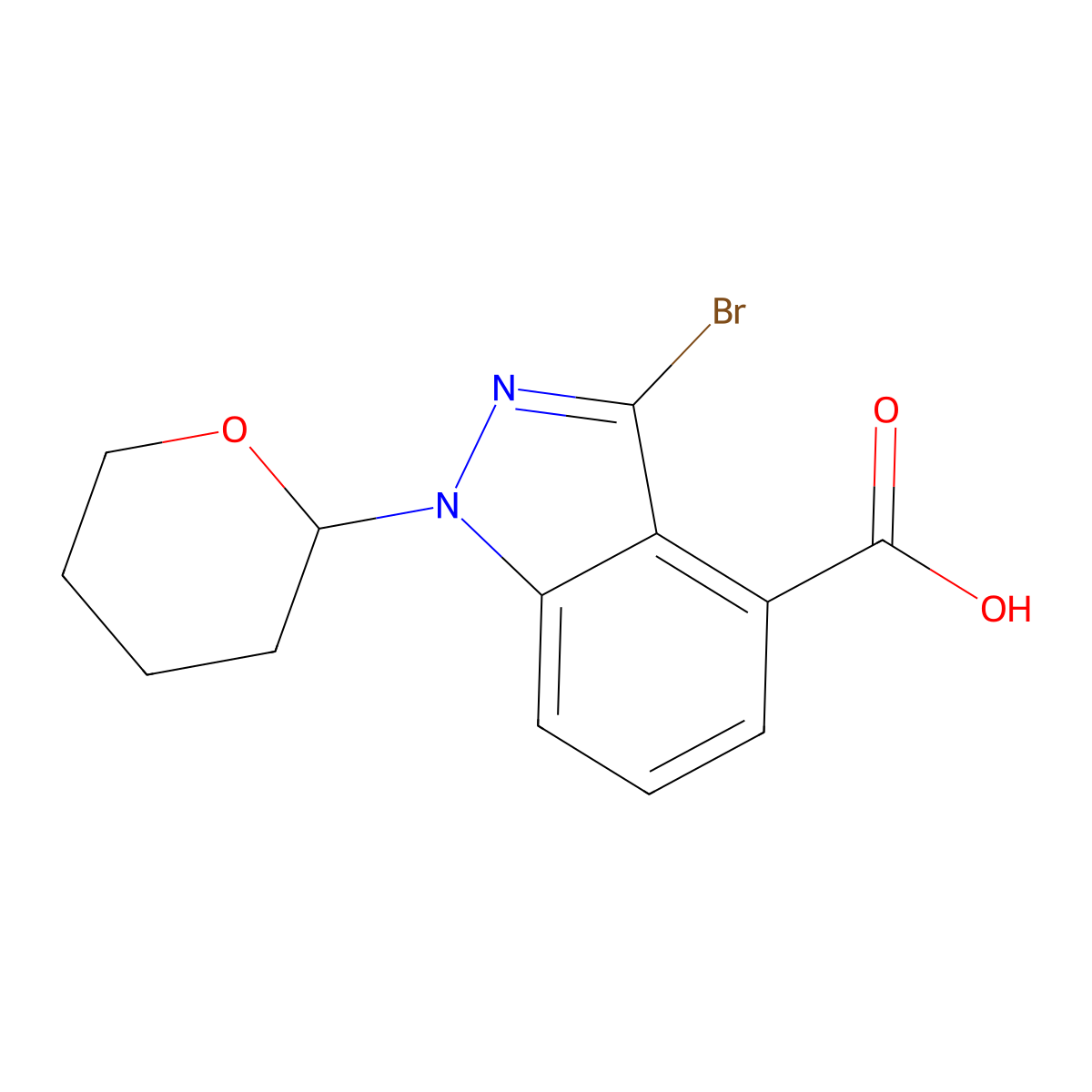 3-Bromo-1-(tetrahydro-2H-pyran-2-yl)-1H-indazole-4-carboxylic acid molecular structure, CAS 1373029-04-9