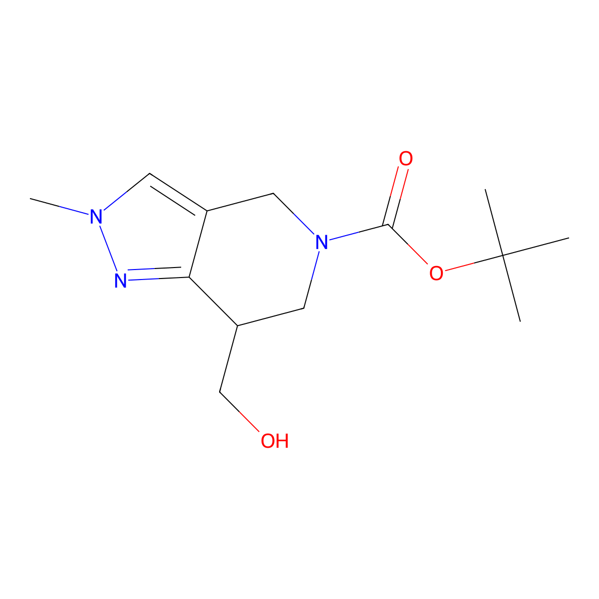 tert-butyl 7-(hydroxymethyl)-2-methyl-6,7-dihydro-2H-pyrazolo[4,3-c]pyridine-5(4H)-carboxylate molecular structure, CAS 1373029-05-0
