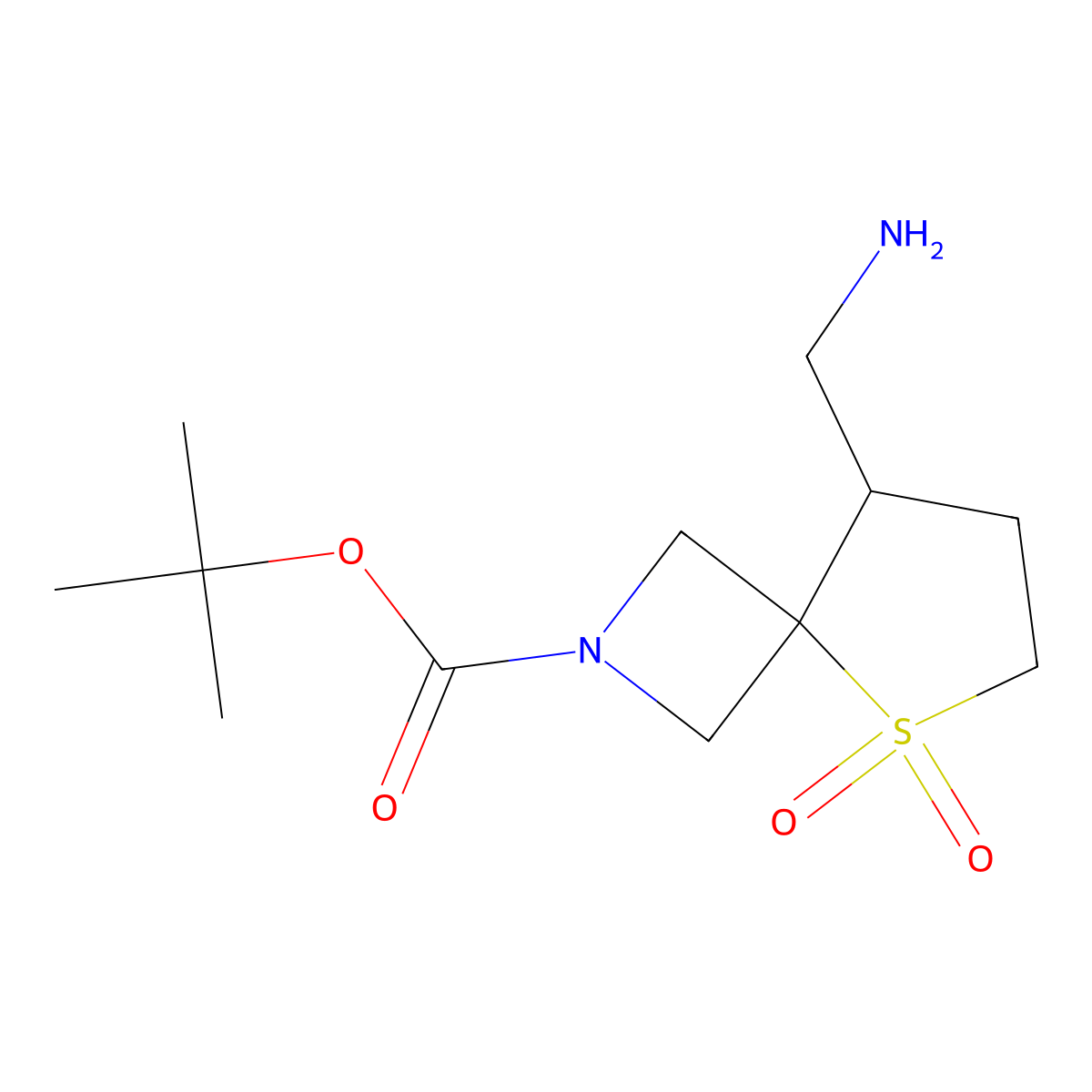 Tert-butyl 8-(aminomethyl)-5-thia-2-azaspiro[3.4]octane-2-carboxylate 5,5-dioxide molecular structure, CAS 1373029-31-2