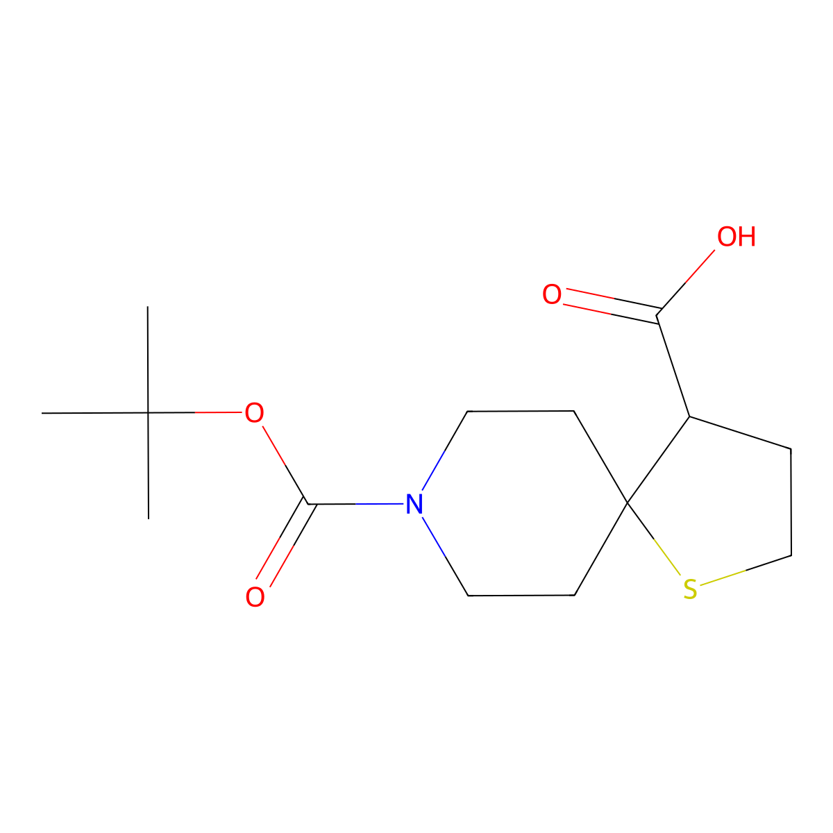 8-(Tert-butoxycarbonyl)-1-thia-8-azaspiro[4.5]decane-4-carboxylic acid molecular structure, CAS 1373029-38-9