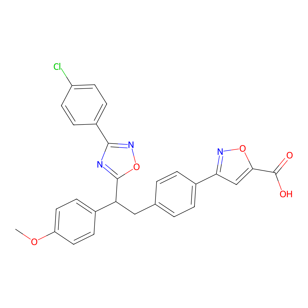 3-(4-(2-(3-(4-Chlorophenyl)-1,2,4-oxadiazol-5-yl)-2-(4-methoxyphenyl)ethyl)phenyl)isoxazole-5-carboxylic acid molecular structure, CAS 1373156-28-5