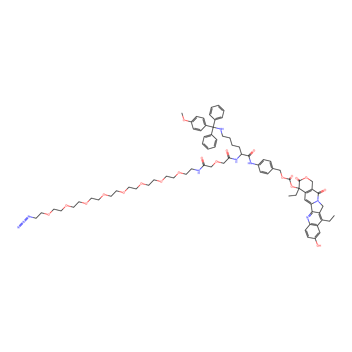 SN38-PAB-Lys(MMT)-oxydiacetamide-PEG8-N3 molecular structure, CAS 1373170-36-5