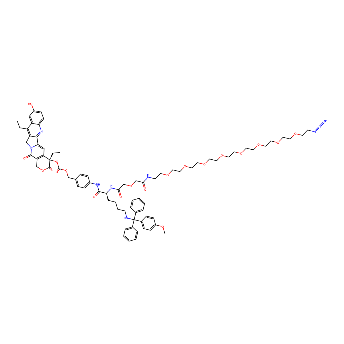 SN38-PAB-Lys(MMT)-oxydiacetamide-PEG8-N3 molecular structure, CAS 1373170-36-5