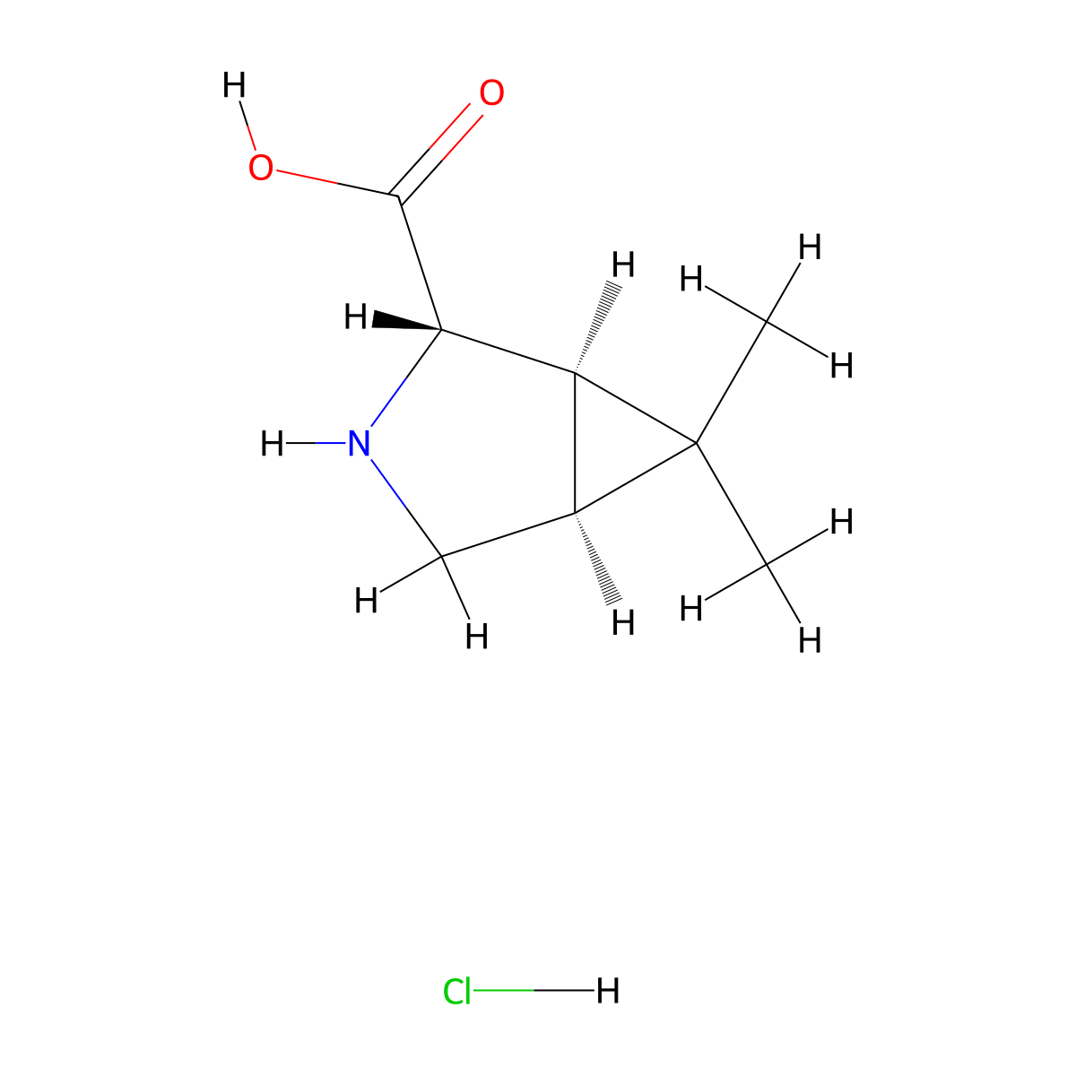 (1R,2S,5S)-6,6-dimethyl-3-azabicyclo[3.1.0]hexane-2-carboxylic acid hydrochloride molecular structure, CAS 1373205-30-1