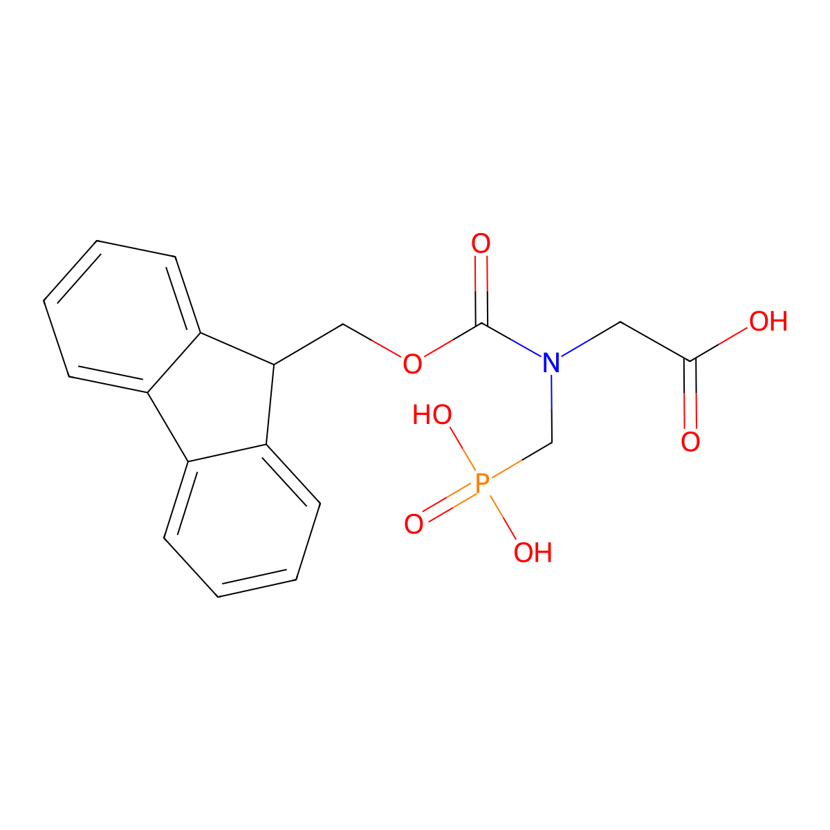 Glycine, N-((9H-fluoren-9-ylmethoxy)carbonyl)-N-(phosphonomethyl)- molecular structure, CAS 1373205-41-4
