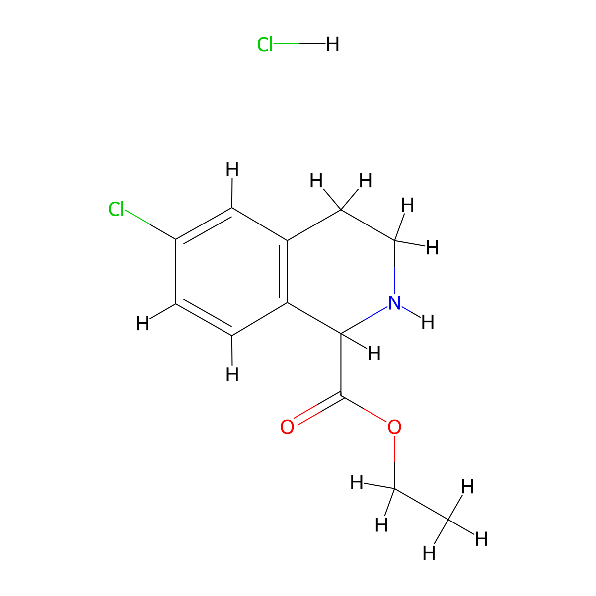 Ethyl 6-chloro-1,2,3,4-tetrahydro-isoquinoline-1-carboxylate hydrochloride molecular structure, CAS 1373223-04-1
