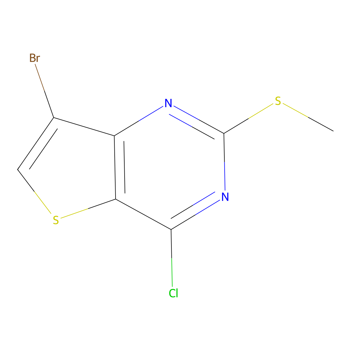 7-Bromo-4-chloro-2-(methylthio)thieno[3,2-d]pyrimidine molecular structure, CAS 1373223-24-5