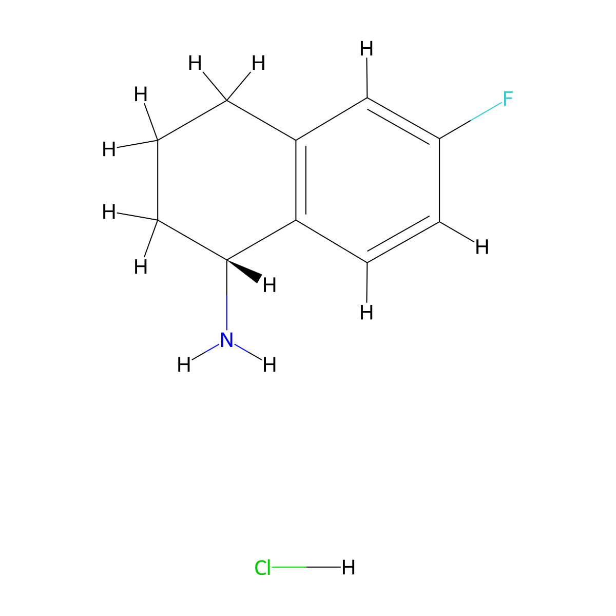 (1R)-6-fluoro-1,2,3,4-tetrahydronaphthalen-1-amine hydrochloride molecular structure, CAS 1373232-18-8