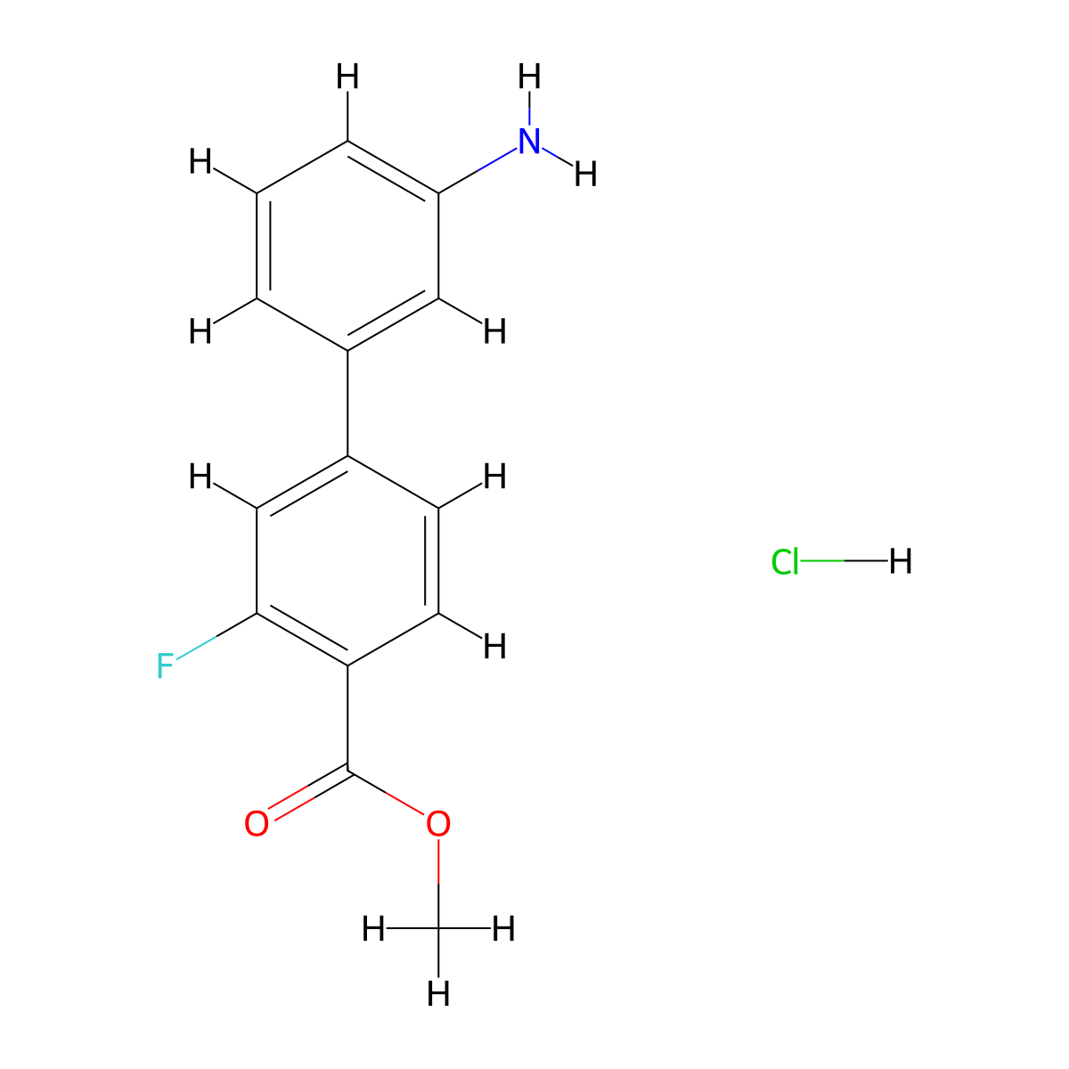 Methyl 3'-amino-3-fluoro-[1,1'-biphenyl]-4-carboxylate hydrochloride molecular structure, CAS 1373232-44-0
