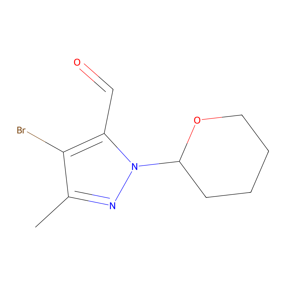 4-Bromo-5-methyl-2-(oxan-2-yl)pyrazole-3-carbaldehyde molecular structure, CAS 1373232-52-0