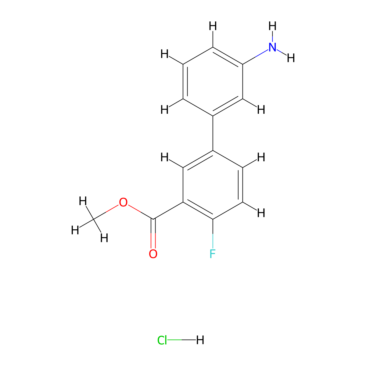 Methyl 3'-amino-4-fluoro-[1,1'-biphenyl]-3-carboxylate hydrochloride molecular structure, CAS 1373232-80-4
