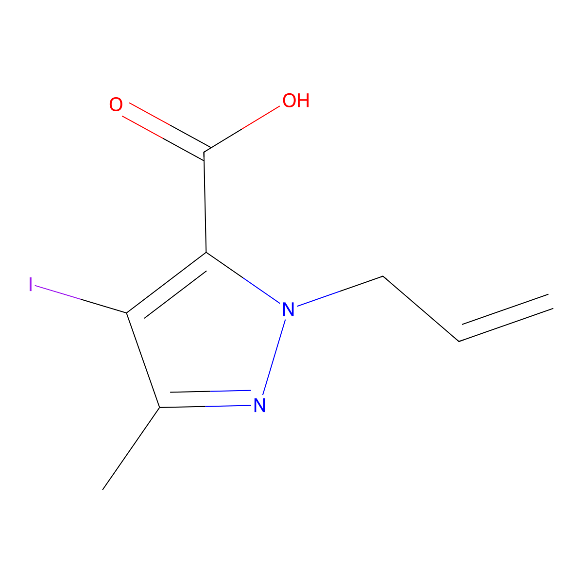 1-Allyl-4-iodo-3-methyl-1H-pyrazole-5-carboxylic acid molecular structure, CAS 1373247-42-7
