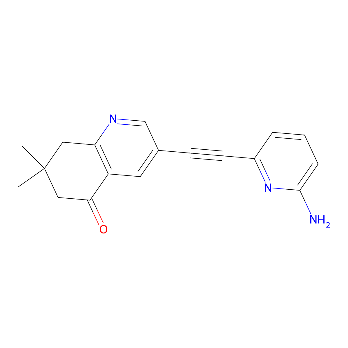 3-((6-aminopyridin-2-yl)ethynyl)-7,7-dimethyl-7,8-dihydroquinolin-5(6H)-one molecular structure, CAS 1373336-30-1