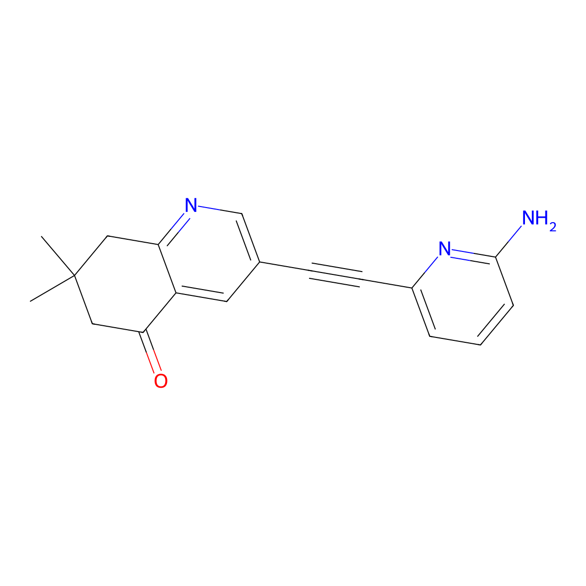 3-((6-aminopyridin-2-yl)ethynyl)-7,7-dimethyl-7,8-dihydroquinolin-5(6H)-one molecular structure, CAS 1373336-30-1