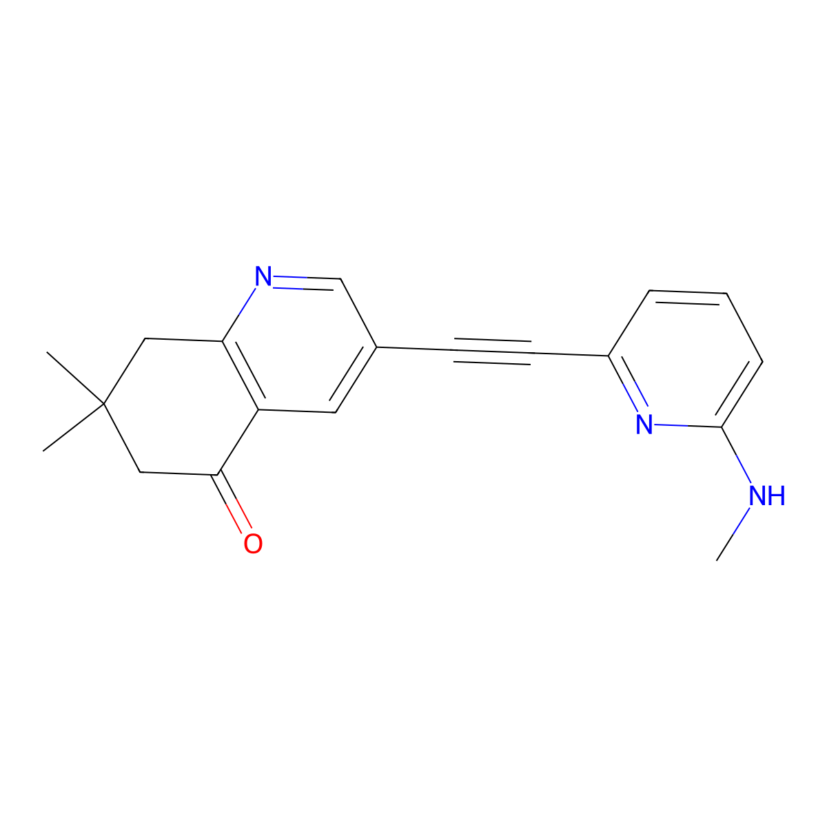 7,7-dimethyl-3-((6-(methylamino)pyridin-2-yl)ethynyl)-7,8-dihydroquinolin-5(6H)-one molecular structure, CAS 1373336-31-2