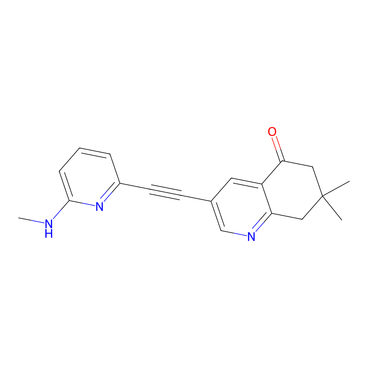 7,7-dimethyl-3-((6-(methylamino)pyridin-2-yl)ethynyl)-7,8-dihydroquinolin-5(6H)-one molecular structure, CAS 1373336-31-2