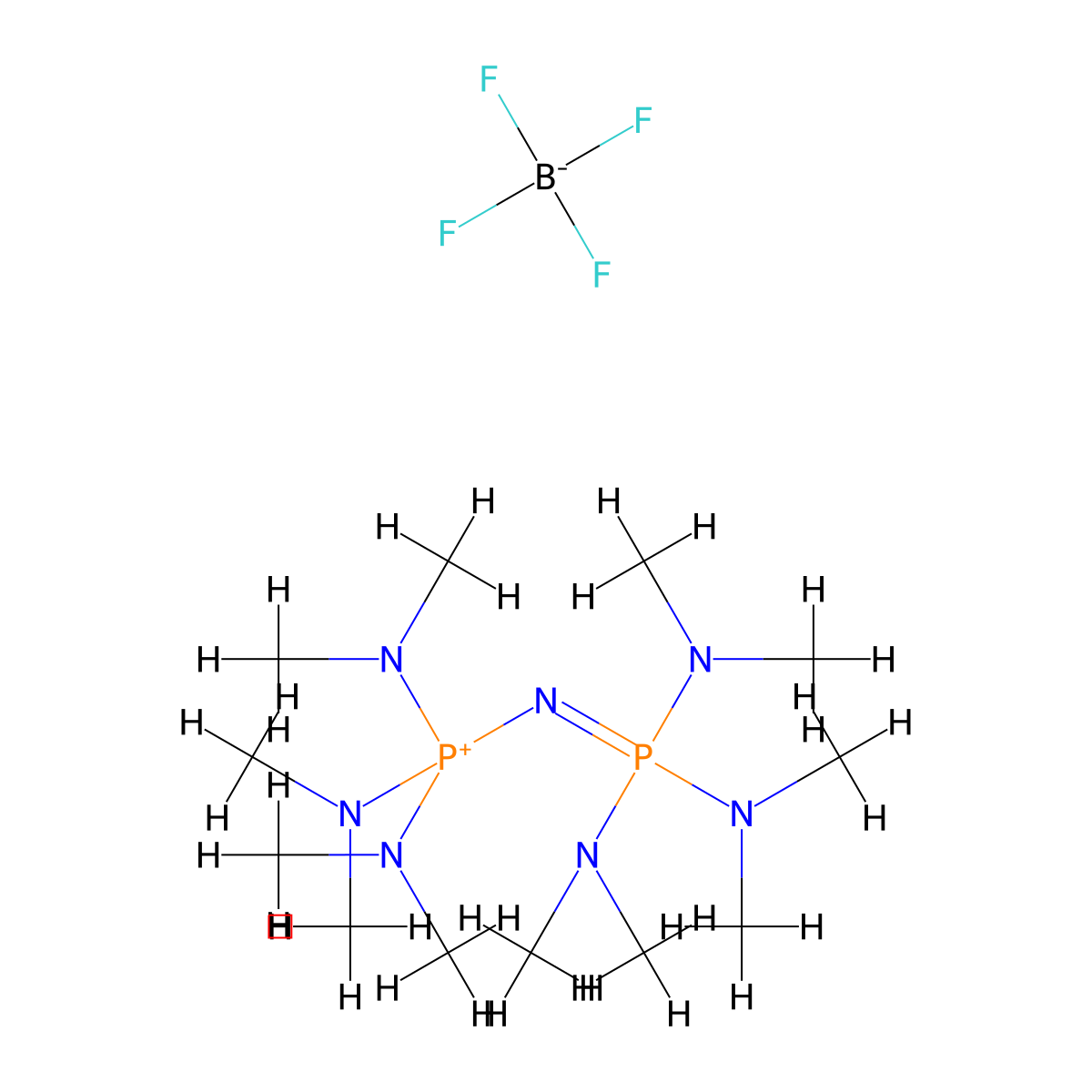 1,1,1,3,3,3-Hexakis(dimethylamino)diphosphazenium tetrafluoroborate molecular structure, CAS 137334-98-6