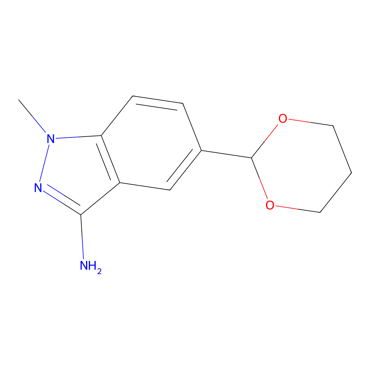 5-(1,3-dioxan-2-yl)-1-methyl-1H-indazol-3-amine molecular structure, CAS 1373350-39-0