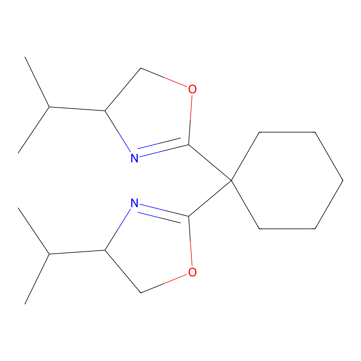 (4S,4'S)-2,2'-(Cyclohexane-1,1-diyl)bis(4-isopropyl-4,5-dihydrooxazole) molecular structure, CAS 1373357-00-6