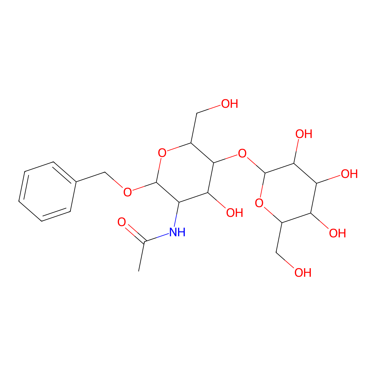 Benzyl 2-acetamido-2-deoxy-4-O-(b-D-galactopyranosyl)-a-D-galactopyranoside molecular structure, CAS 1373368-54-7