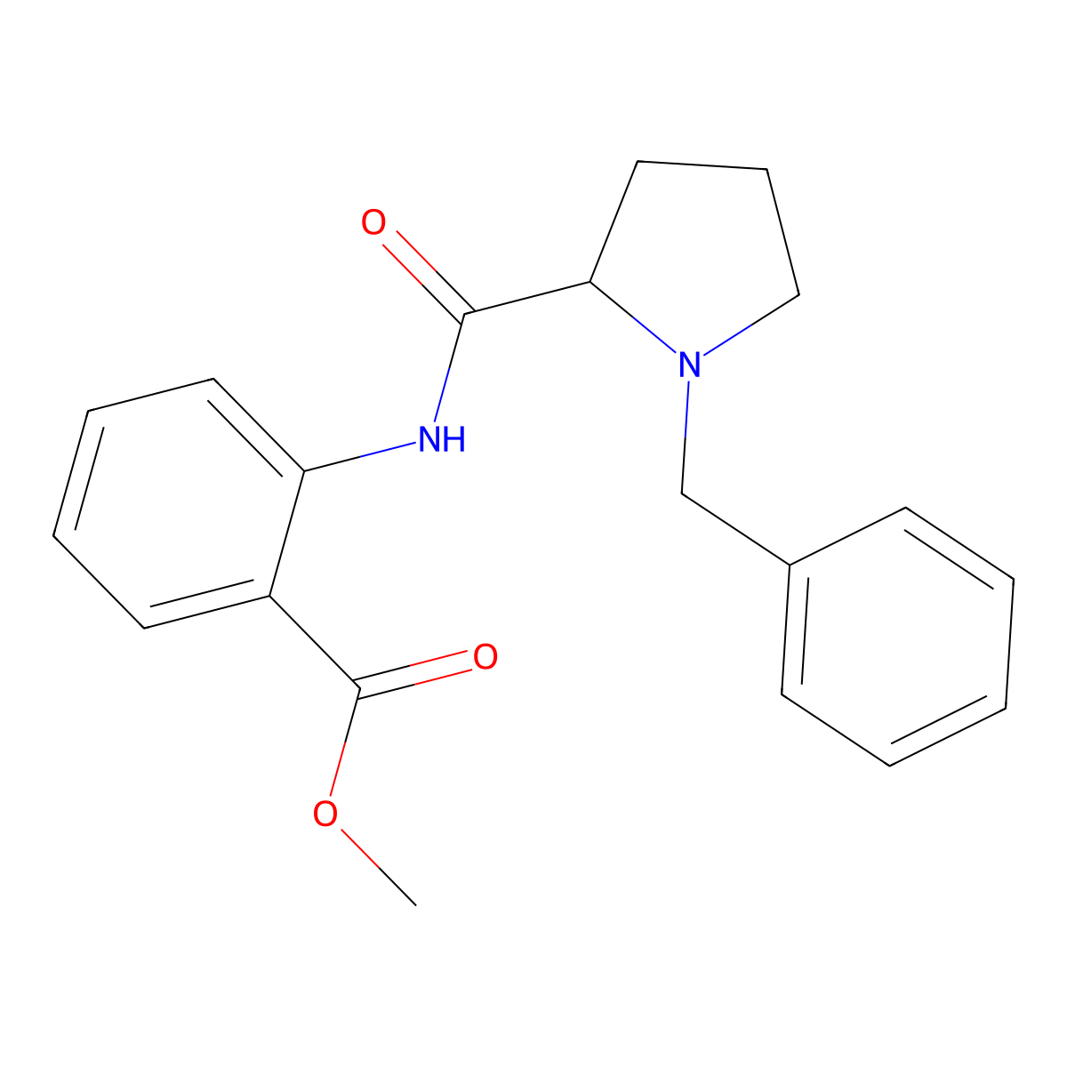 Benzoic acid, 2-[[[1-(phenylmethyl)-2-pyrrolidinyl]carbonyl]amino]-, methyl ester, (S)- molecular structure, CAS 137346-52-2