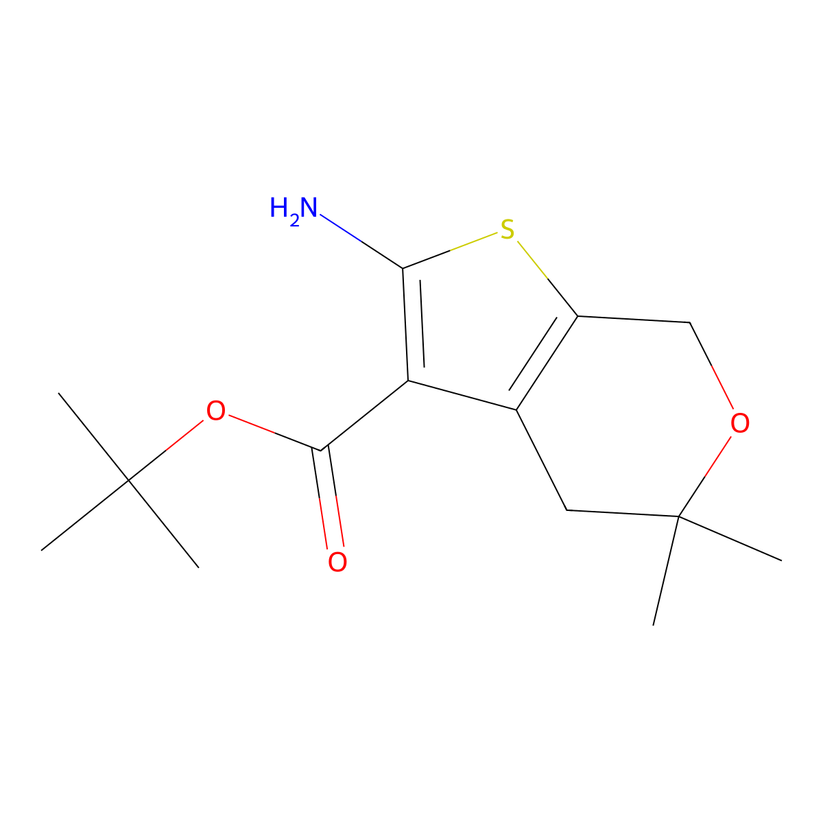 tert-butyl 2-amino-5,5-dimethyl-5,7-dihydro-4H-thieno[2,3-c]pyran-3-carboxylate molecular structure, CAS 1373496-97-9