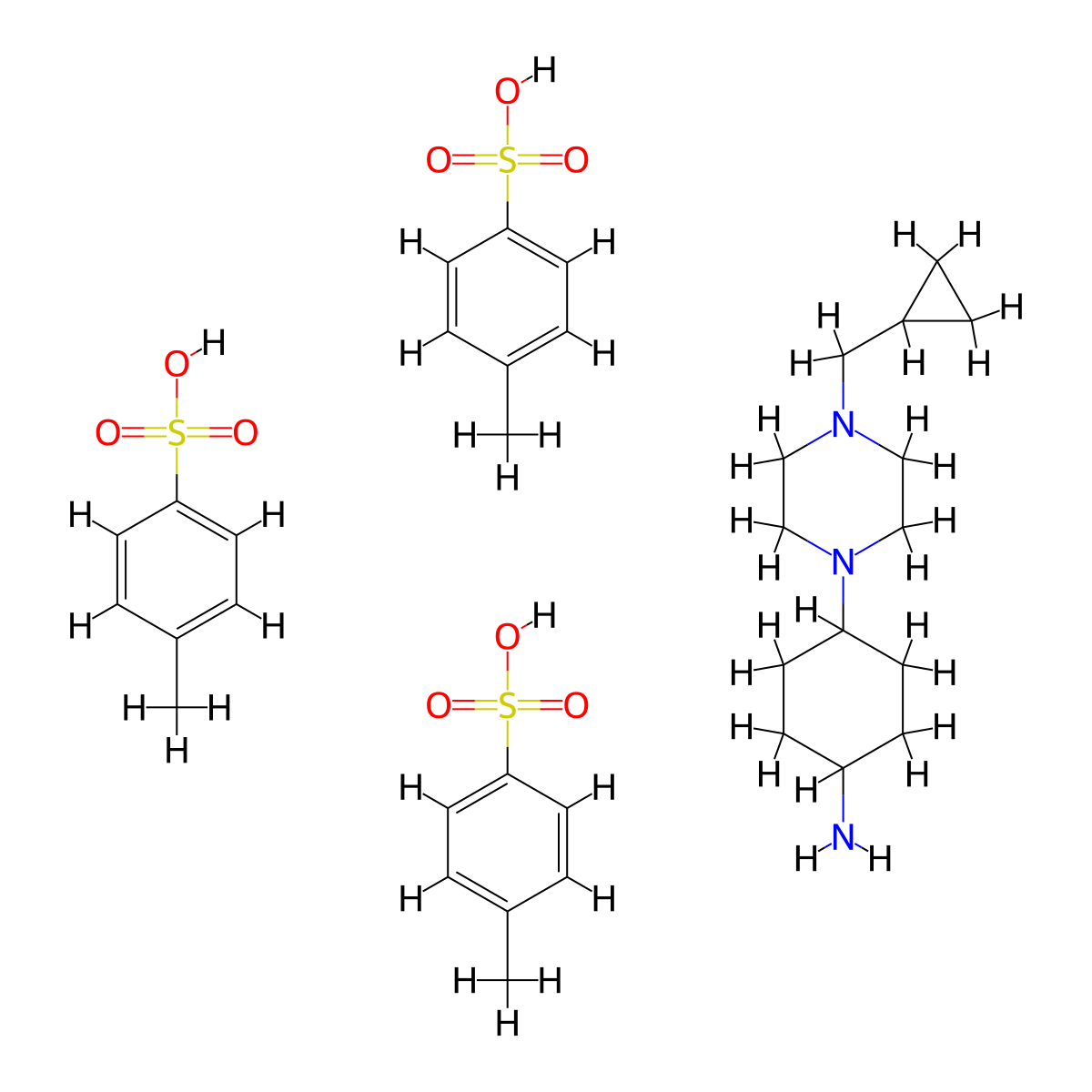 Cyclohexanamine, 4-[4-(cyclopropylmethyl)-1-piperazinyl]-, trans-, 4-methylbenzenesulfonate (1:3) molecular structure, CAS 1373498-25-9