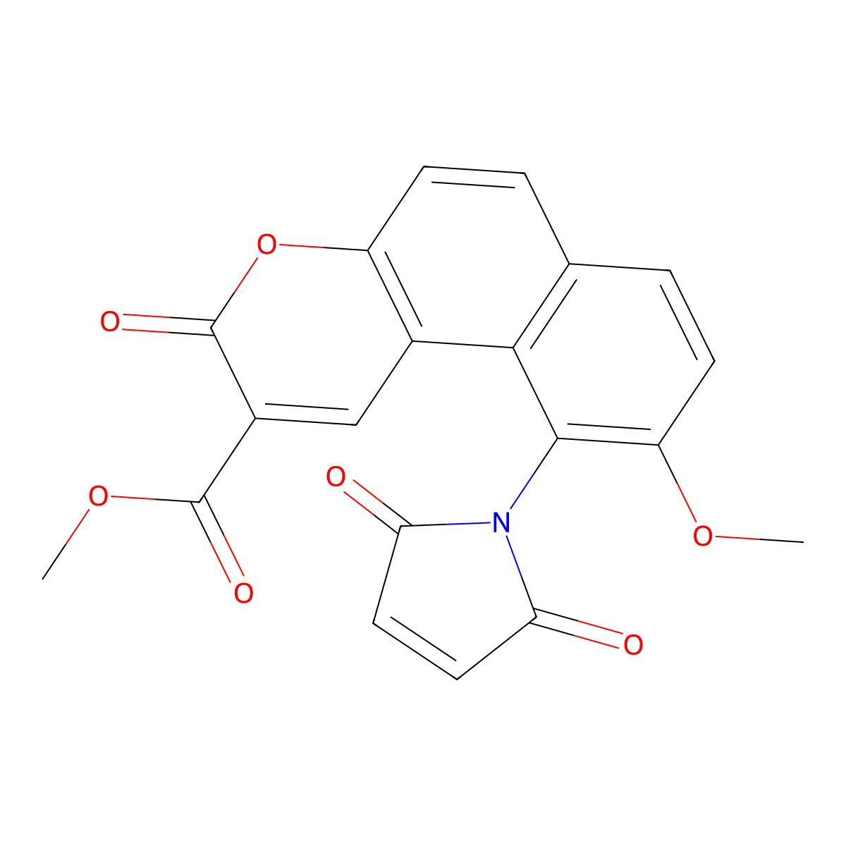 Methyl 10-(2,5-dioxo-2,5-dihydro-1H-pyrrol-1-yl)-9-methoxy-3-oxo-3H-benzo[f]chromene-2-carboxylate molecular structure, CAS 137350-66-4