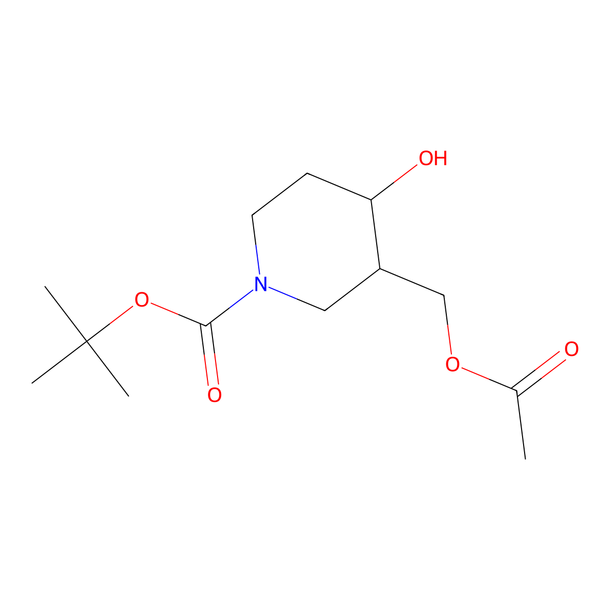 tert-Butyl 3-(acetoxymethyl)-4-hydroxypiperidine-1-carboxylate molecular structure, CAS 1373502-78-3