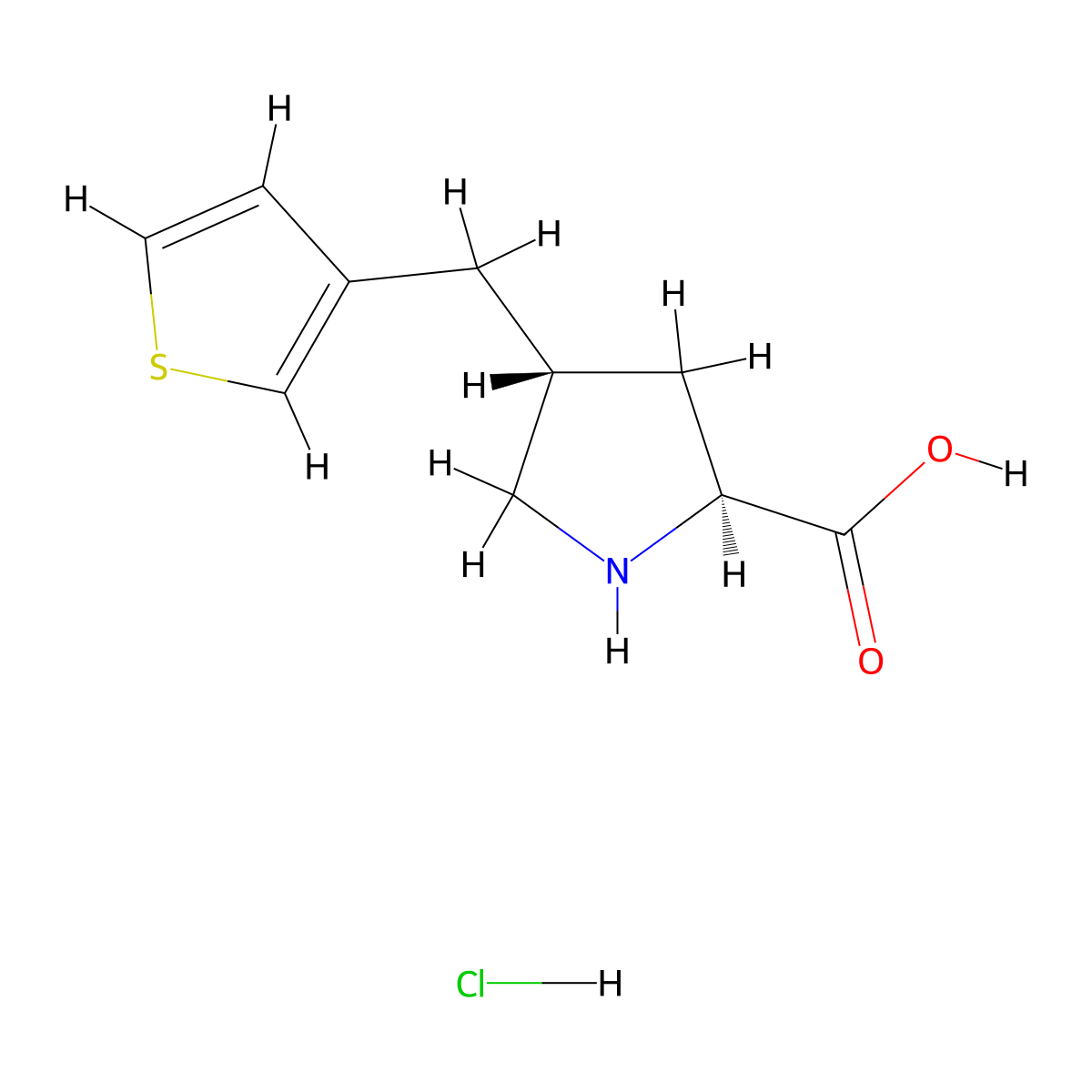 (2S,4R)-4-(thiophen-3-ylmethyl)pyrrolidine-2-carboxylic acid hydrochloride molecular structure, CAS 1373512-35-6