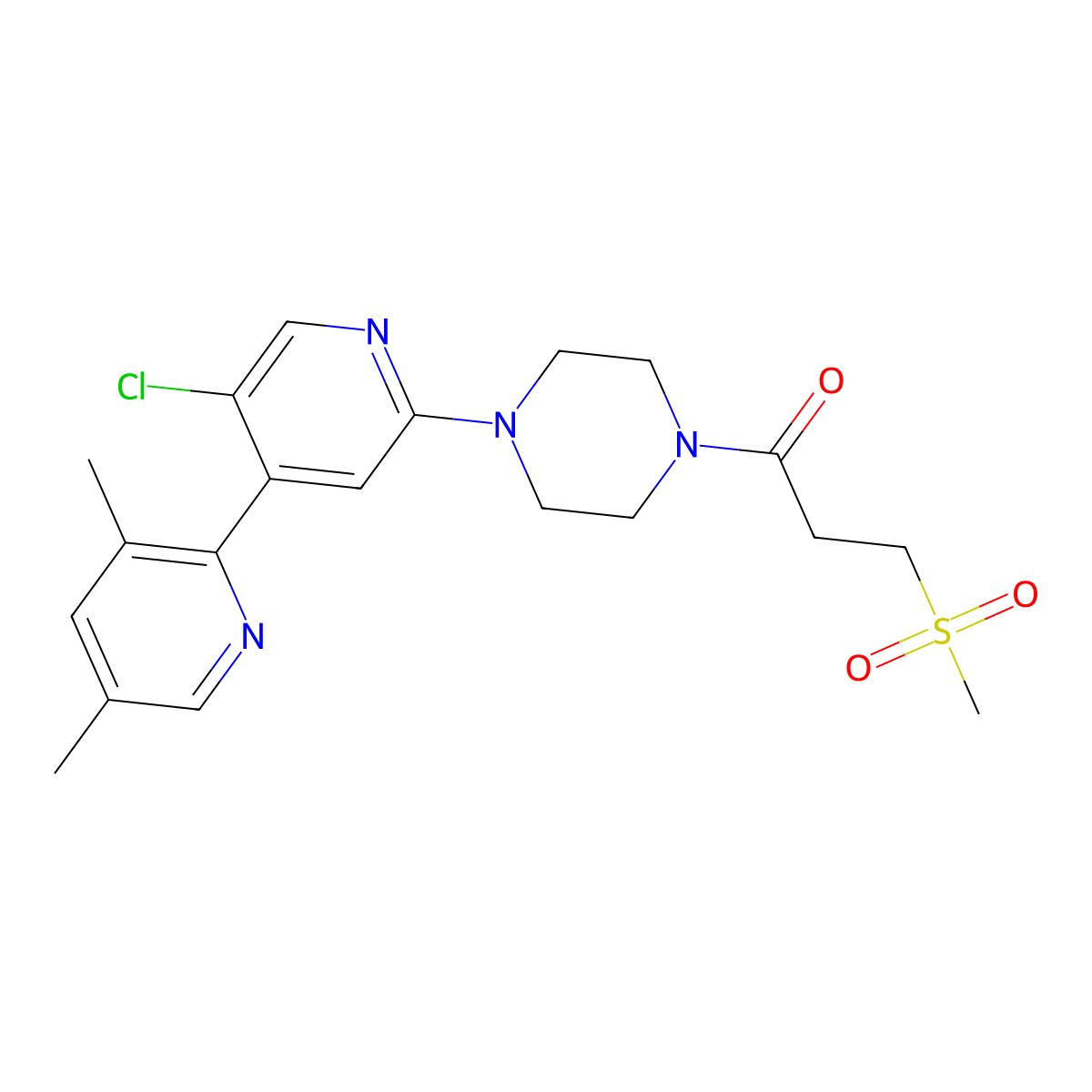 1-(4-(5'-Chloro-3,5-dimethyl-2,4'-bipyridin-2'-yl)piperazin-1-yl)-3-(methylsulfonyl)propan-1-one molecular structure, CAS 1373615-35-0