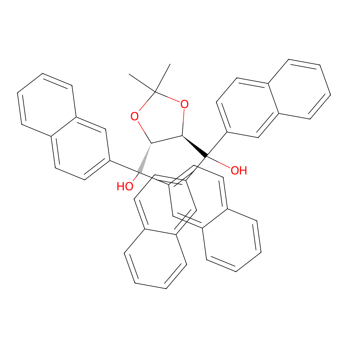 ((4R,5R)-2,2-Dimethyl-1,3-dioxolane-4,5-diyl)bis(di(naphthalen-2-yl)methanol) , (R)-DINOL molecular structure, CAS 137365-09-4