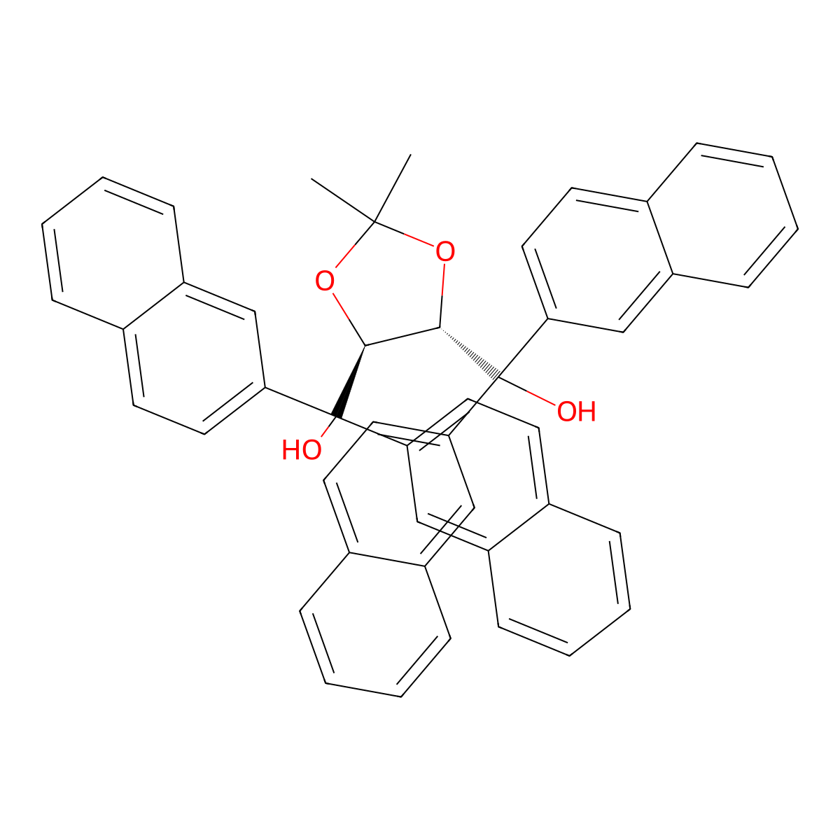 ((4S,5S)-2,2-Dimethyl-1,3-dioxolane-4,5-diyl)bis(di(naphthalen-2-yl)methanol) molecular structure, CAS 137365-16-3