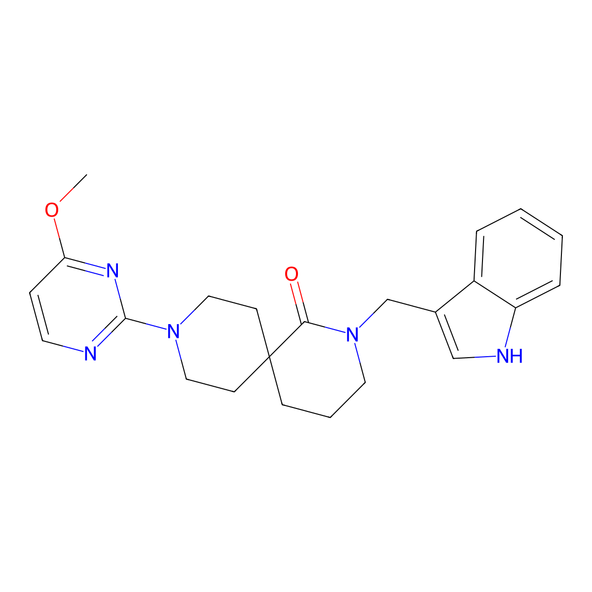 2,9-Diazaspiro[5.5]undecan-1-one, 2-(1H-indol-3-ylMethyl)-9-(4-Methoxy-2-pyriMidinyl)- molecular structure, CAS 1373765-19-5