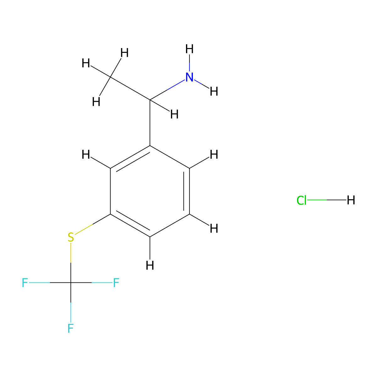 1-{3-[(Trifluoromethyl)sulfanyl]phenyl}ethan-1-amine hydrochloride molecular structure, CAS 1373865-55-4