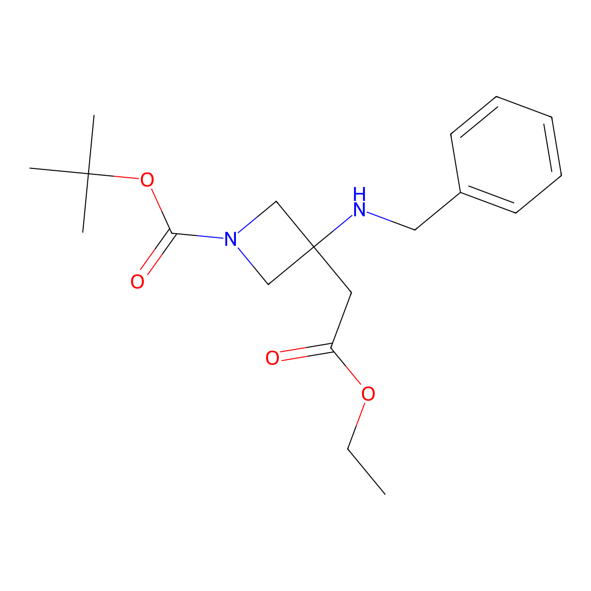 Tert-butyl 3-(benzylamino)-3-(2-ethoxy-2-oxoethyl)azetidine-1-carboxylate molecular structure, CAS 1373923-04-6