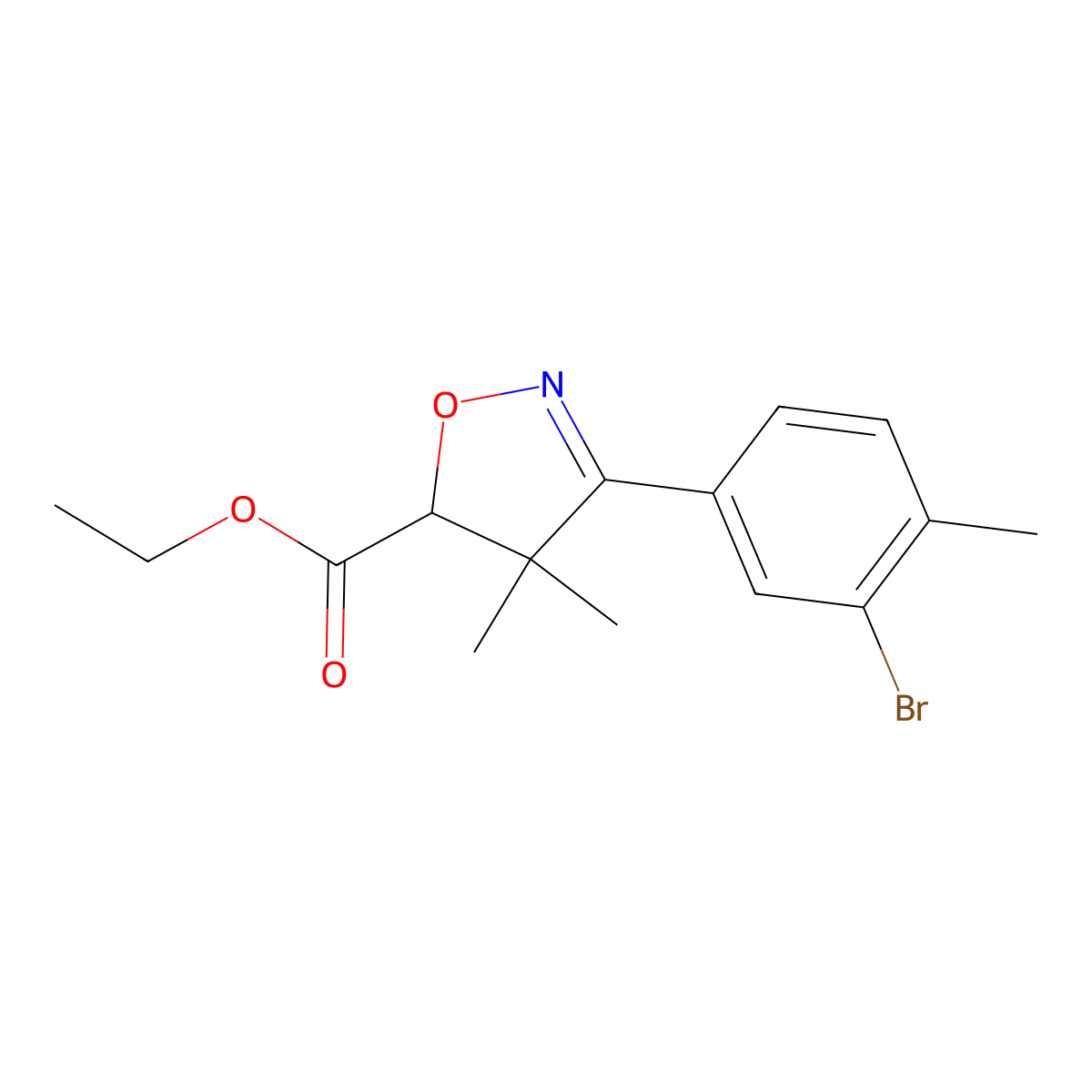 Ethyl 3-(3-bromo-4-methylphenyl)-4,4-dimethyl-4,5-dihydro-1,2-oxazole-5-carboxylate molecular structure, CAS 1373940-32-9