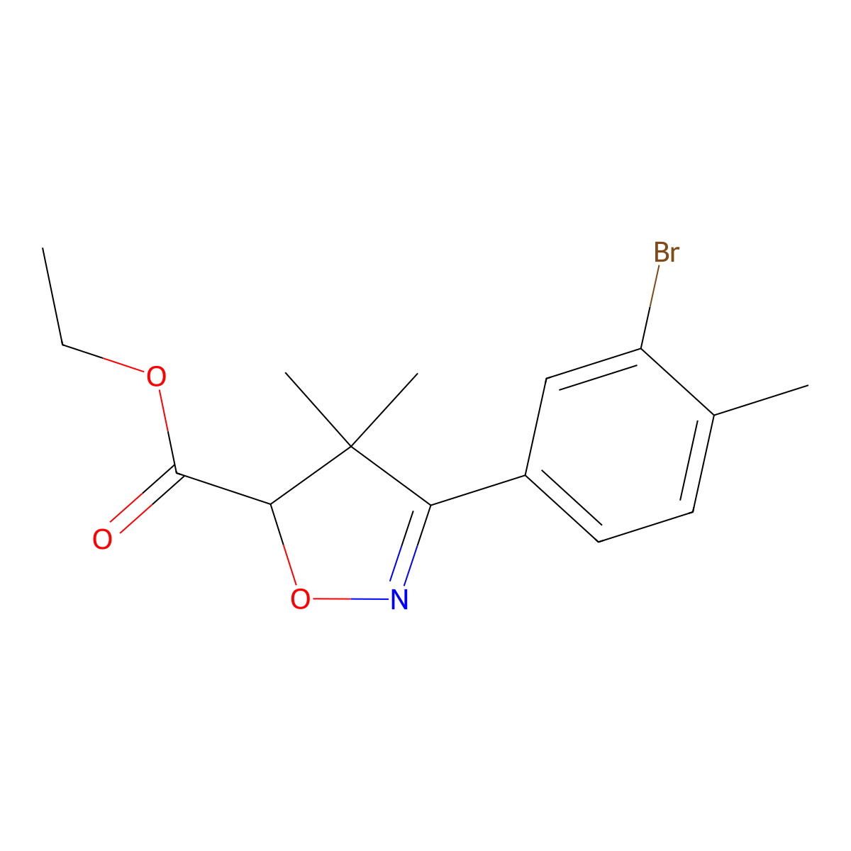 Ethyl 3-(3-bromo-4-methylphenyl)-4,4-dimethyl-4,5-dihydro-1,2-oxazole-5-carboxylate molecular structure, CAS 1373940-32-9