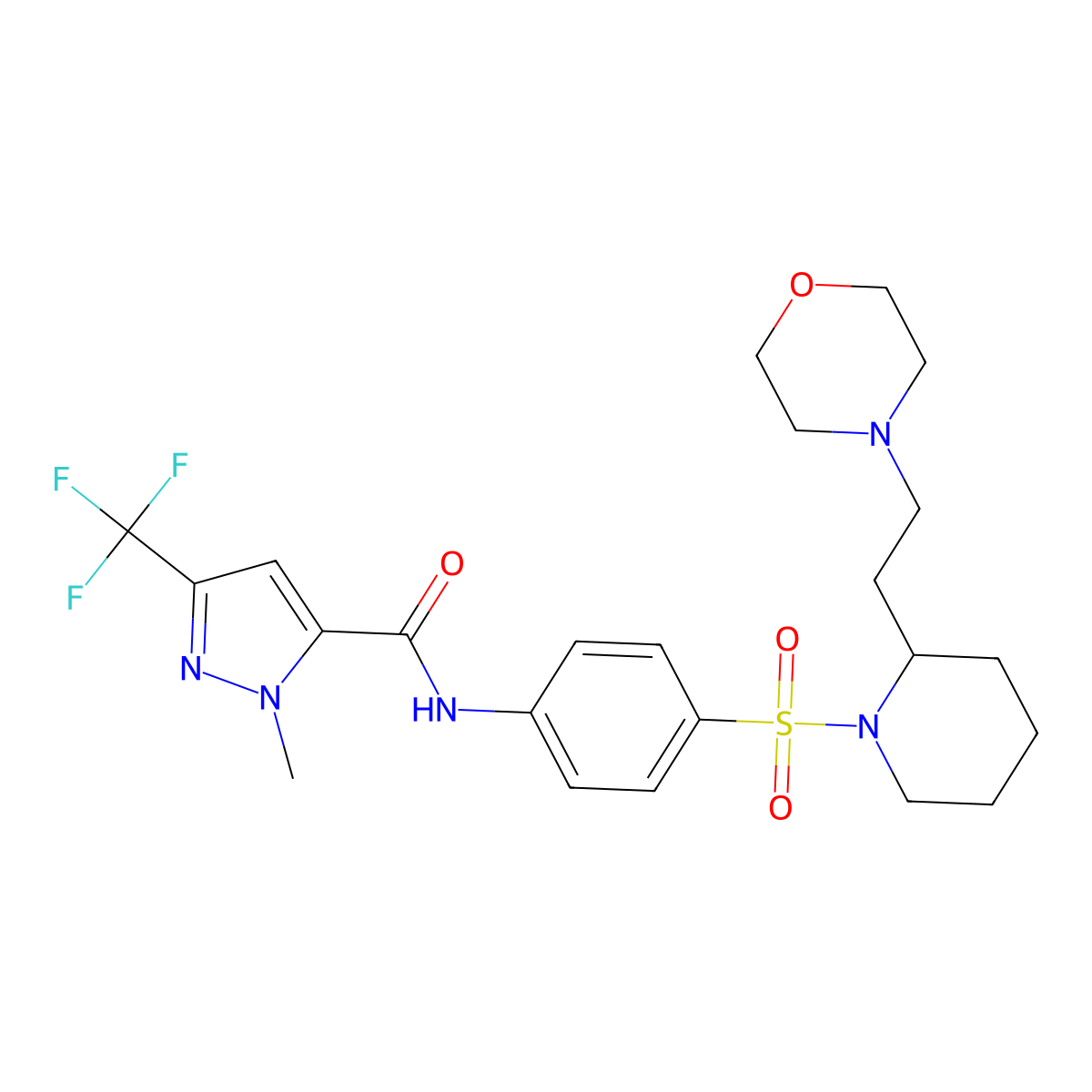 1-Methyl-N-(4-(((2S)-2-(2-(4-morpholinyl)ethyl)-1-piperidinyl)sulfonyl)phenyl)-3-(trifluoromethyl)-1H-pyrazole-5-carboxamide molecular structure, CAS 1374006-96-8