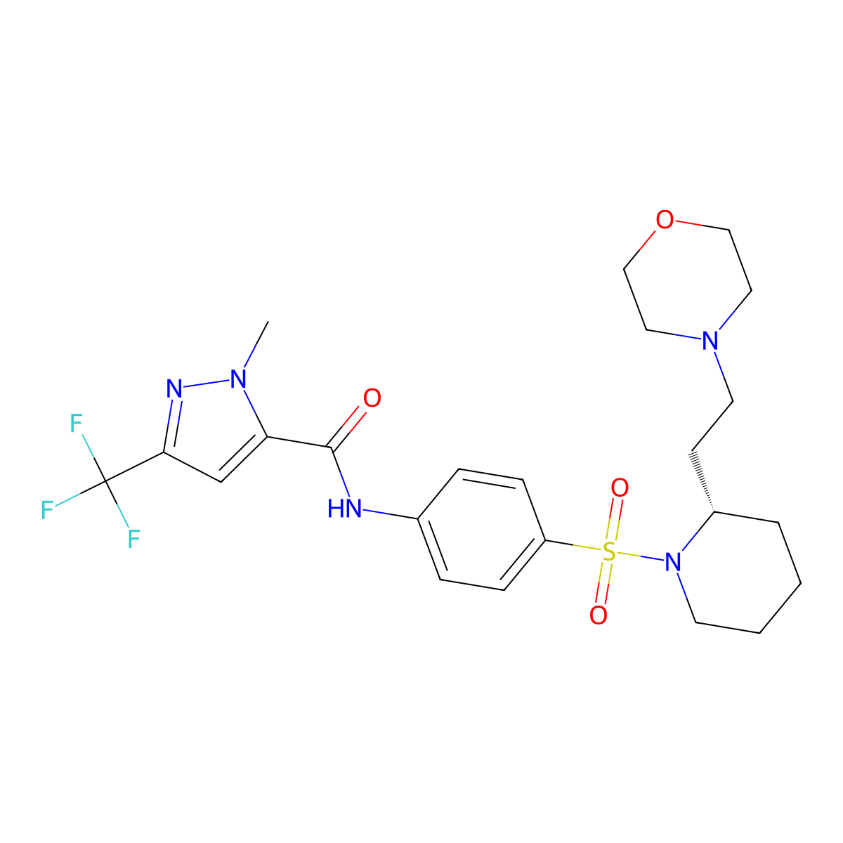 1-Methyl-N-(4-(((2S)-2-(2-(4-morpholinyl)ethyl)-1-piperidinyl)sulfonyl)phenyl)-3-(trifluoromethyl)-1H-pyrazole-5-carboxamide molecular structure, CAS 1374006-96-8